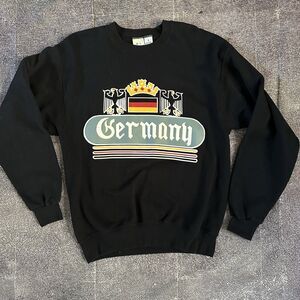 Mens Vintage 90s MJ Soffe Germany Flag Crest Logo Black Crewneck Sweatshirt Sz M